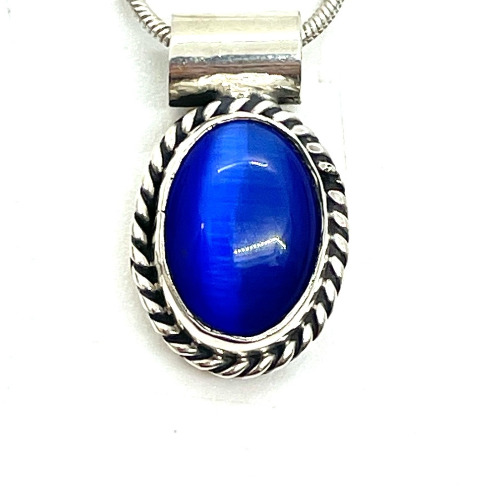 Sterling Blue Cats Eye Mex ATI Necklace